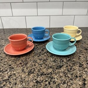 Set Of 4 Homer Laughlin‎ Fiesta Ware Cups And Saucers